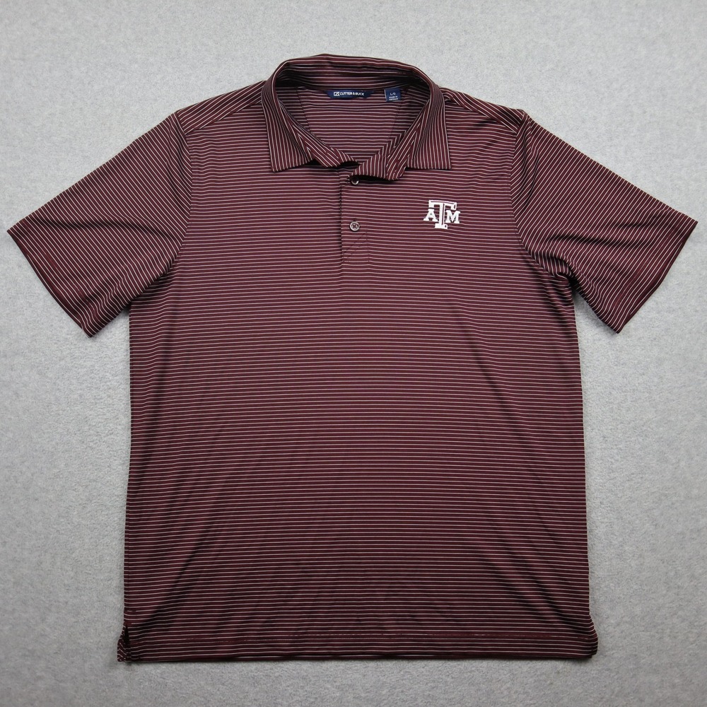 Texas A&M Aggies Cutter & Buck Polo Mens Large Maroon NCAA Striped Short Sleeve